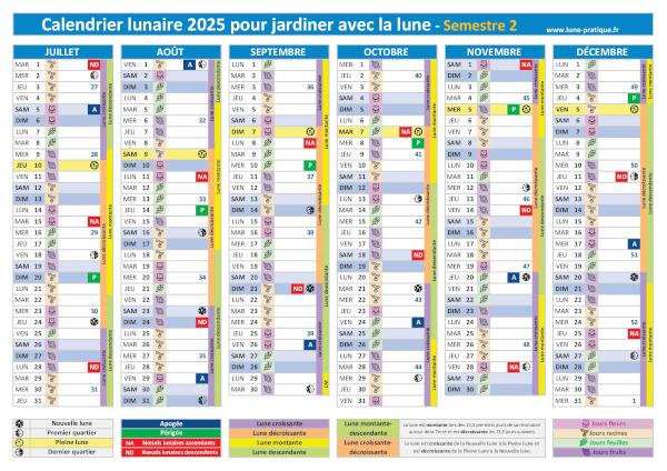 Jardiner avec la lune - Calendrier pour le 2nd semestre 2025